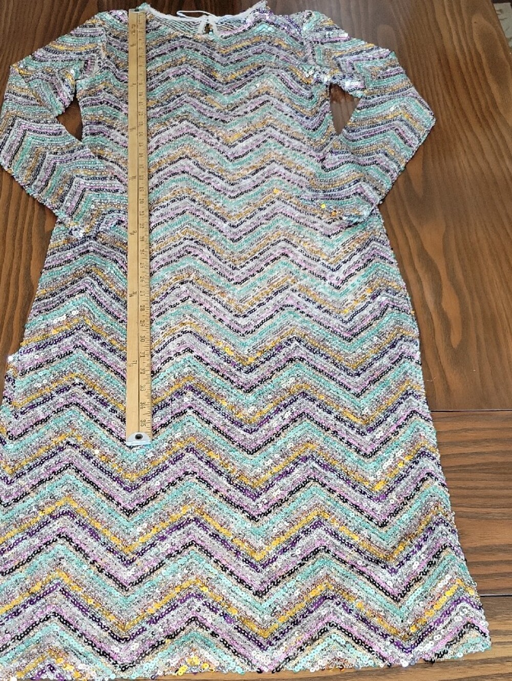 ZARA Limited Edition Sequin Long Sleeve Chevron Midi Dress | Size: L - Picture 11 of 16